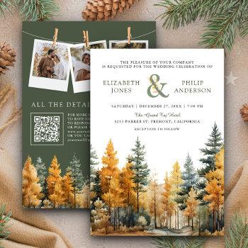 Small Rustic Autumn Fall Pine Trees Qr Code Wedding Front View