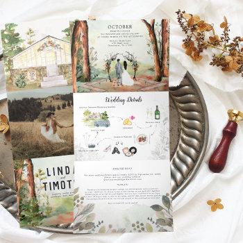 rustic autumn forest | boho wedding tri-fold invitation