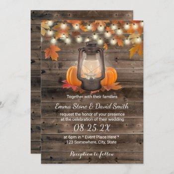 rustic autumn lantern & pumpkins fall wedding  invitation