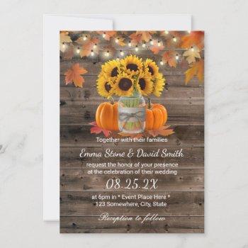 rustic autumn sunflower jar pumpkins fall wedding invitation