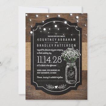 rustic baby's breath wooden wedding | mason jar invitation