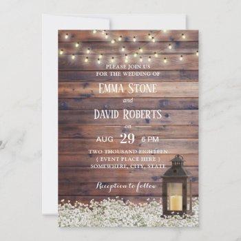 rustic barn lantern string lights country wedding invitation