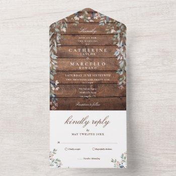 rustic barn wood floral greenery cascade wedding all in one invitation