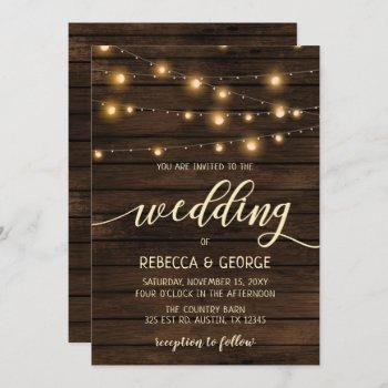 rustic barn wood string lights wedding invitations