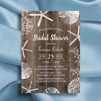 rustic beach wedding seashells bridal shower invitation