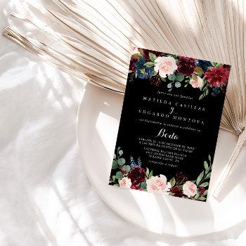 rustic black botanical formal spanish wedding invitation