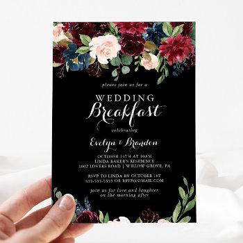 rustic black botanical wedding breakfast invitation
