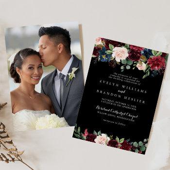 rustic black botanical wedding  invitation