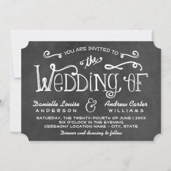rustic black chalkboard script wedding invitation