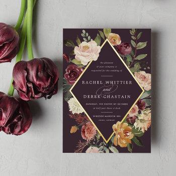 rustic bloom geometric floral wedding foil invitation
