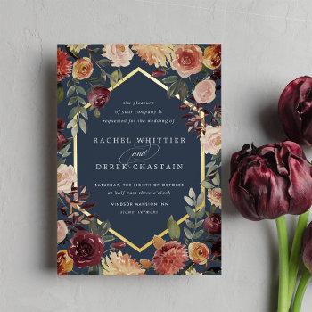 Small Rustic Bloom Geometric Watercolor Floral Wedding Foil Front View