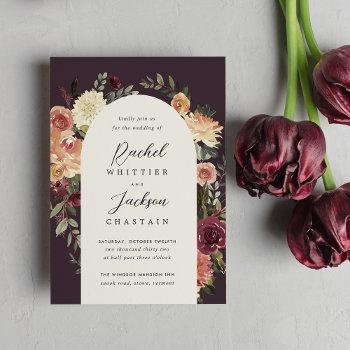 rustic bloom watercolor floral arch wedding invitation