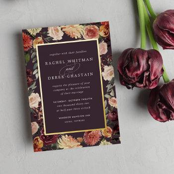 rustic bloom watercolor floral frame wedding foil invitation