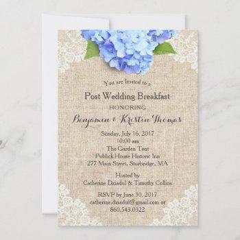 rustic blue hydrangea post wedding breakfast #2 invitation