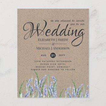 Small Rustic Blue Lavender Wedding Invites Budget Front View