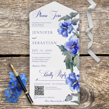 Small Rustic Blue Morning Glory Floral Qr Code All In One Front View