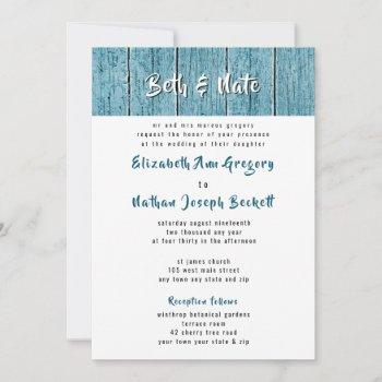 rustic blue shiplap traditional wedding invitation