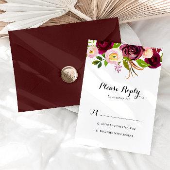 Small Rustic Blush Burgundy Floral Calligraphy Rsvp Front View