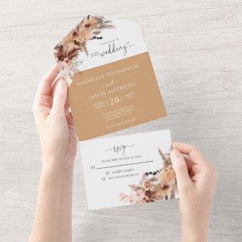 rustic bohemian floral watercolor wedding all in one invitation