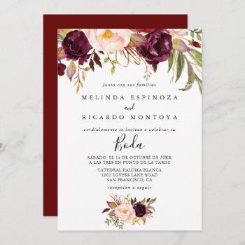 rustic boho colorful floral spanish wedding invitation