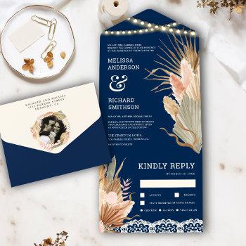 Small Rustic Boho Dried Palm Pampas Navy Blue Wedding All In One Front View