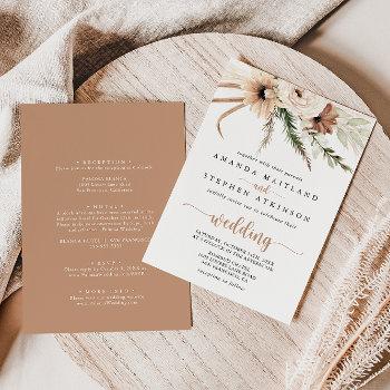 rustic boho elegant floral front & back wedding invitation