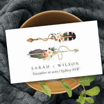 Small Rustic Boho Feather Floral Arrow Wedding Website Front View