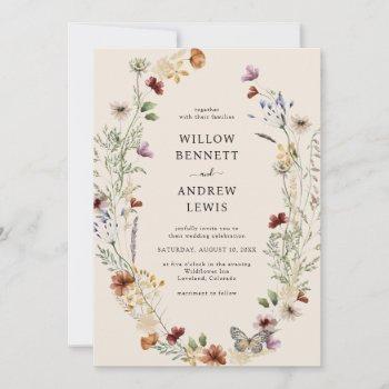 rustic boho flowers wedding invitation