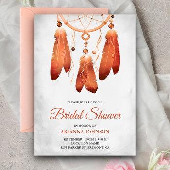 rustic boho peach dream catcher bridal shower invitation