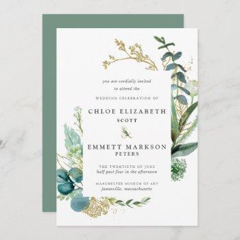 Small Rustic Boho Teal Blue Botanical Gold Wedding Front View