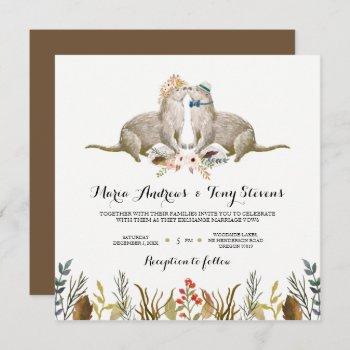 rustic boho woodland otter watercolor wedding invitation