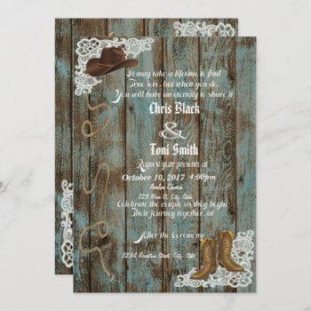 rustic boots & lace wedding invite