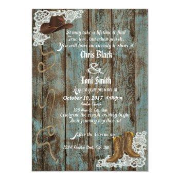 Small Rustic Boots & Lace Wedding Invite Front View