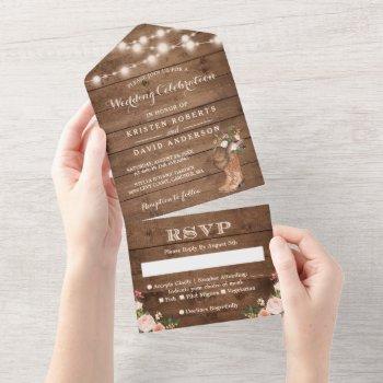 rustic boots western country string lights wedding all in one invitation