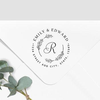 rustic botanical wreath wedding return address self-inking stamp