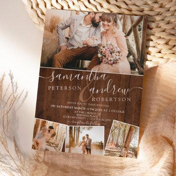 Small Rustic Brown Wood Chic Script 5 Photos Wedding Front View