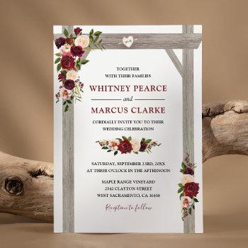 rustic burgundy blush floral boho wedding arch invitation