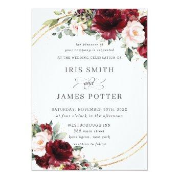 Small Rustic Burgundy Blush Floral Gold Greenery Wedding Front View