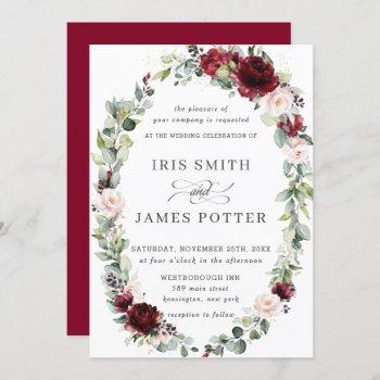 Small Rustic Burgundy Blush Floral Wreath Leafy Wedding Front View