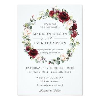 Small Rustic Burgundy Blush Pink Floral Wreath Wedding Front View