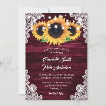 Small Rustic Burgundy Burlap Lace Sunflower Wedding Front View
