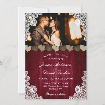 Small Rustic Burgundy Burlap Lace Wedding Photo Front View