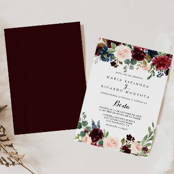 rustic burgundy calligraphy spanish wedding invitation