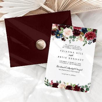 rustic burgundy calligraphy traditional wedding invitation