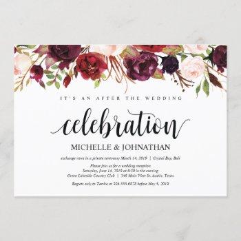 Small Rustic Burgundy Floral Elopement Reception Invites Front View