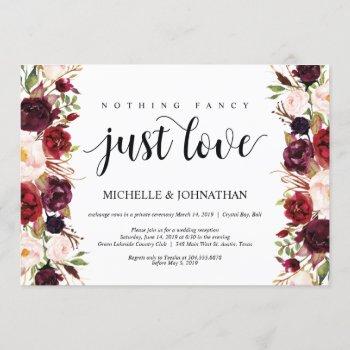 Small Rustic Burgundy Floral Elopement Reception Invites Front View