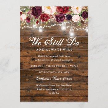 Small Rustic Burgundy Floral Lights Wedding Vow Renewal Front View