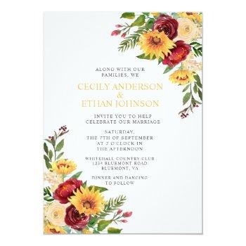 Small Rustic Burgundy Floral Yellow Sunflowers Wedding Front View
