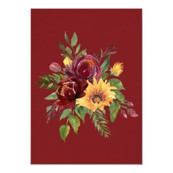 Small Rustic Burgundy Floral Yellow Sunflowers Wedding Back View