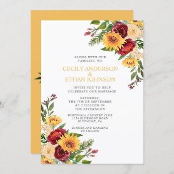 Small Rustic Burgundy Floral Yellow Sunflowers Wedding Front View